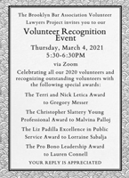 The Brooklyn Bar Association Volunteer Lawyers Project gives the The Terri and Nick Letica Award for lifelong commitment to public service to Gregory Messer